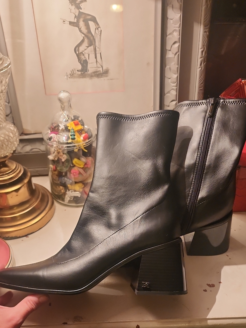 Sam Edelman Black Leather Booties with Block Heel.